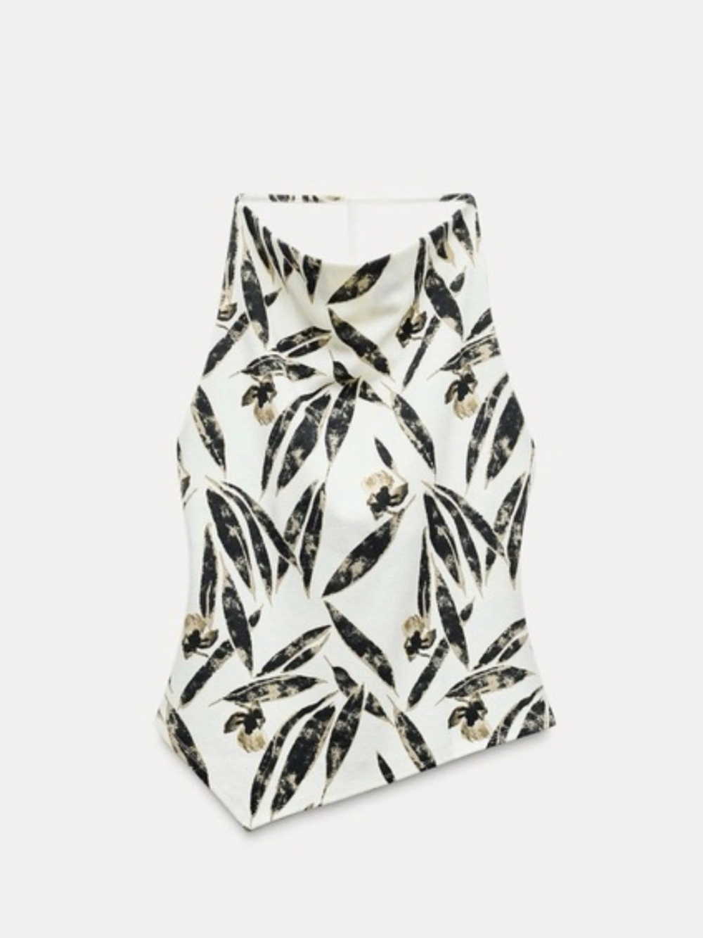 Zara White High Neck Floral Print Tank Top